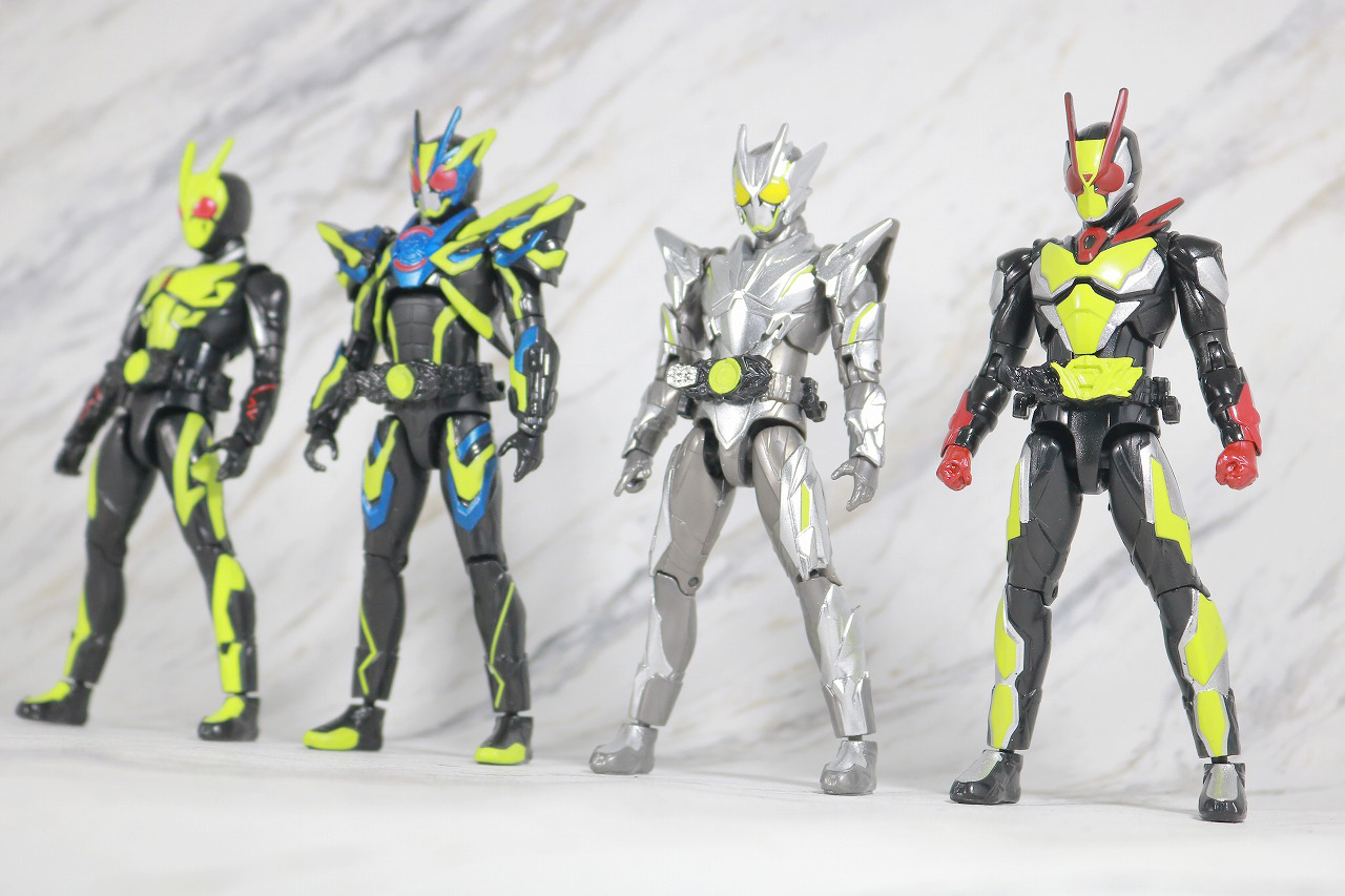 RKF　仮面ライダーゼロツー　レビュー　全身　仮面ライダーゼロワン　ライジングホッパー　シャイニングアサルトホッパー　メタルクラスタホッパー　比較