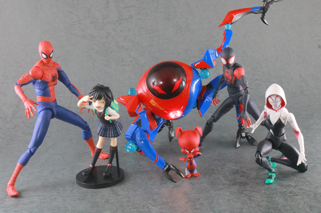 千値練　SVアクション　ペニー・パーカー　SP//dr　スパイダーマン　スパイダーバース　レビュー　アクション　マイルス・モラレス　ピーター・B・パーカー　MAFEX　スパイダー・グウェン　スパイダーハム